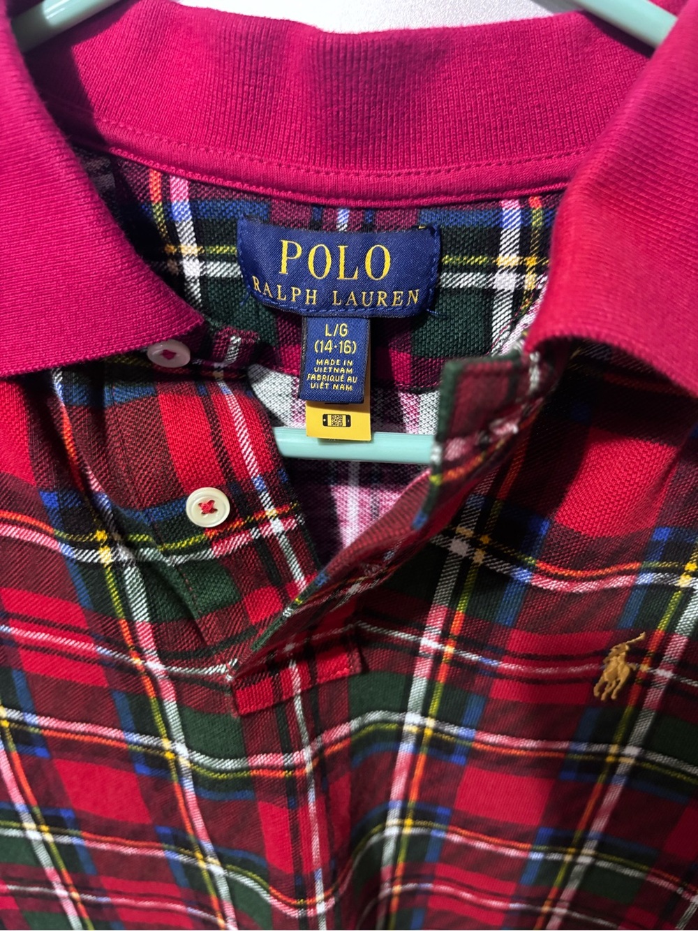 Polo by Ralph Lauren Red Plaid Short-Sleeve Polo L (14-16) - Picture 5 of 6